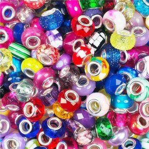 100Pcs Large Hole Beads Spacer Bead Mixed Color Assorted European Craft Big